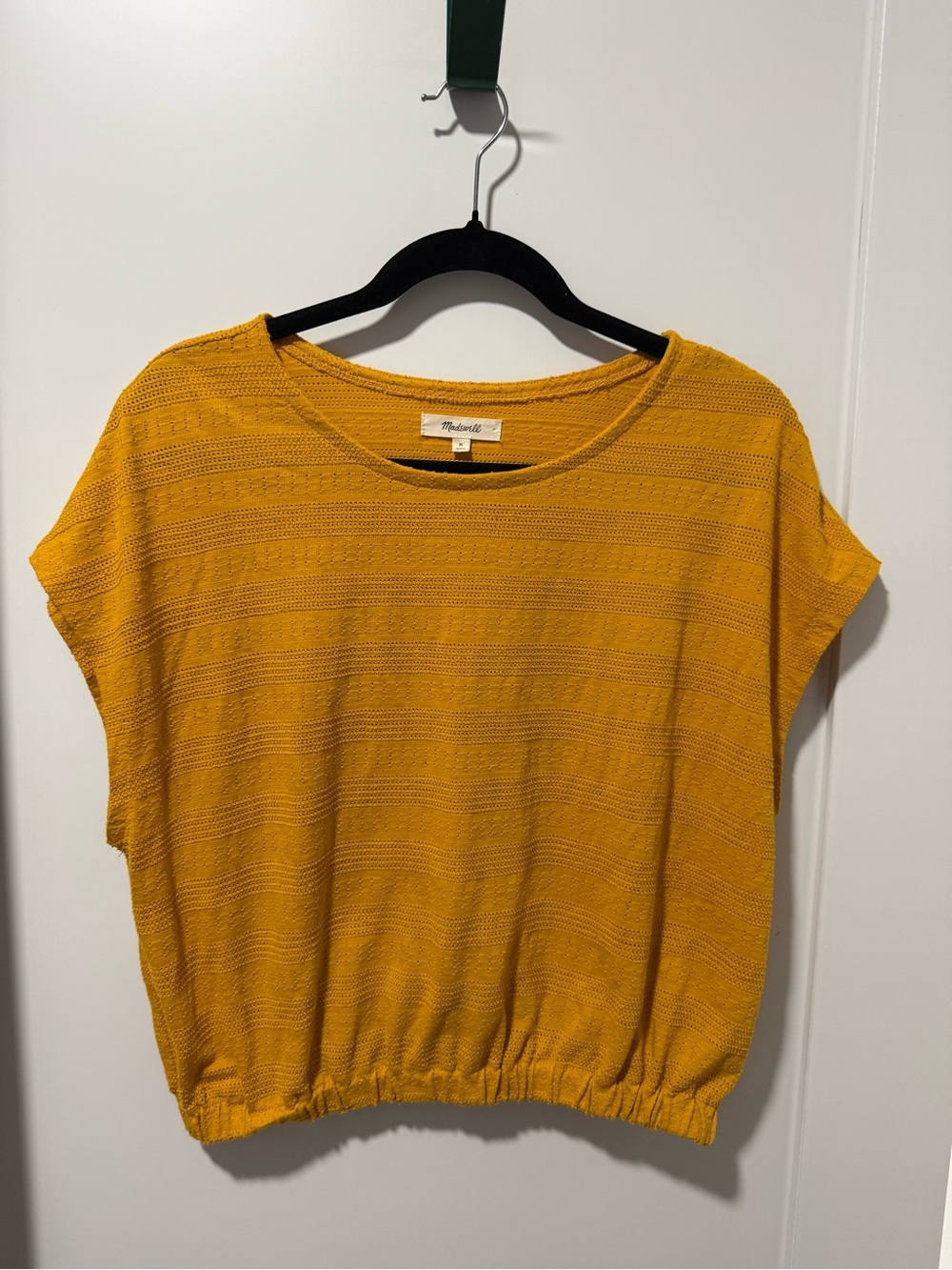 Madewell Mustard Textured Short Sleeve Crop Top